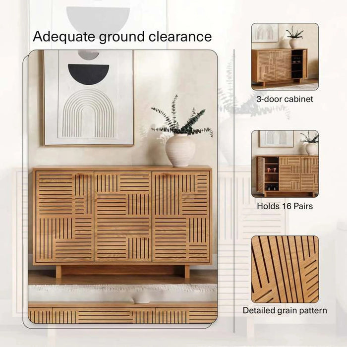 Ahweri Shoe Rack 16 Pairs With 3 Door Veneer - Beige Pan Home