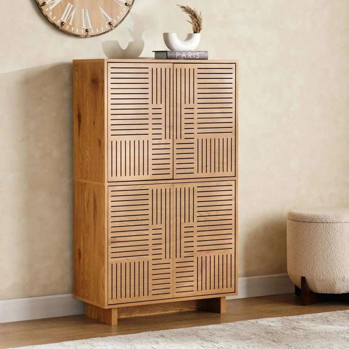Ahweri Shoe Rack 18 Pairs With 4 Door Veneer - Beige Pan Home