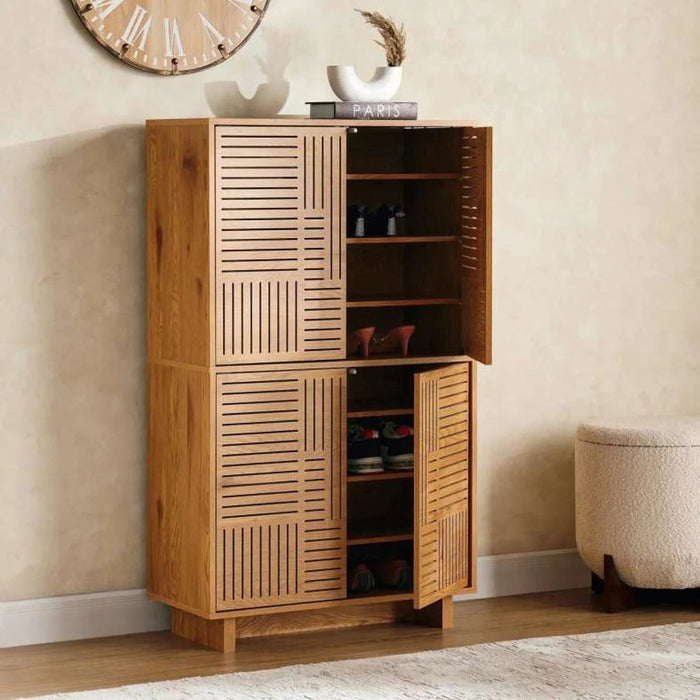 Ahweri Shoe Rack 18 Pairs With 4 Door Veneer - Beige Pan Home