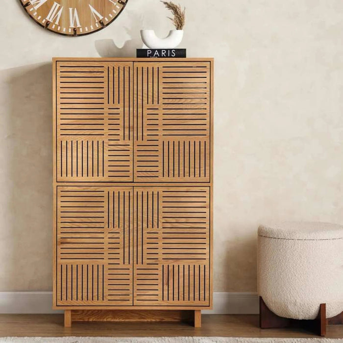 Ahweri Shoe Rack 18 Pairs With 4 Door Veneer - Beige Pan Home