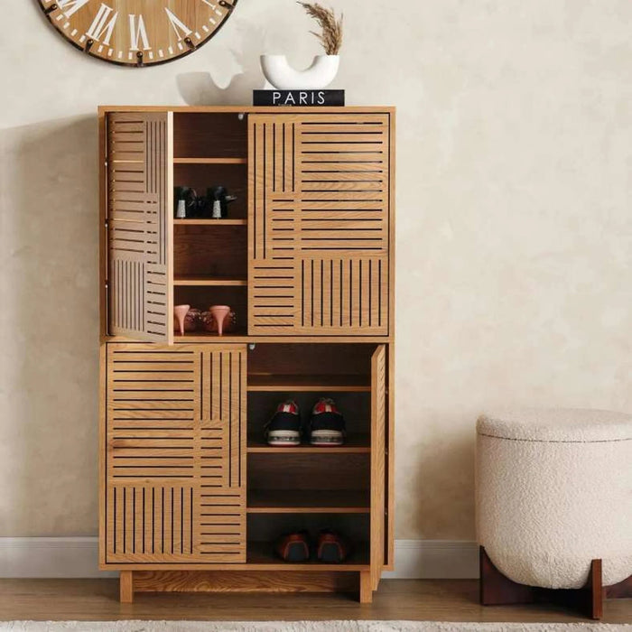 Ahweri Shoe Rack 18 Pairs With 4 Door Veneer - Beige Pan Home