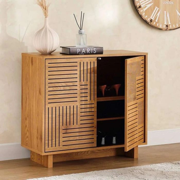 Ahweri Shoe Rack 8 Pairs With 2 Door Veneer - Beige