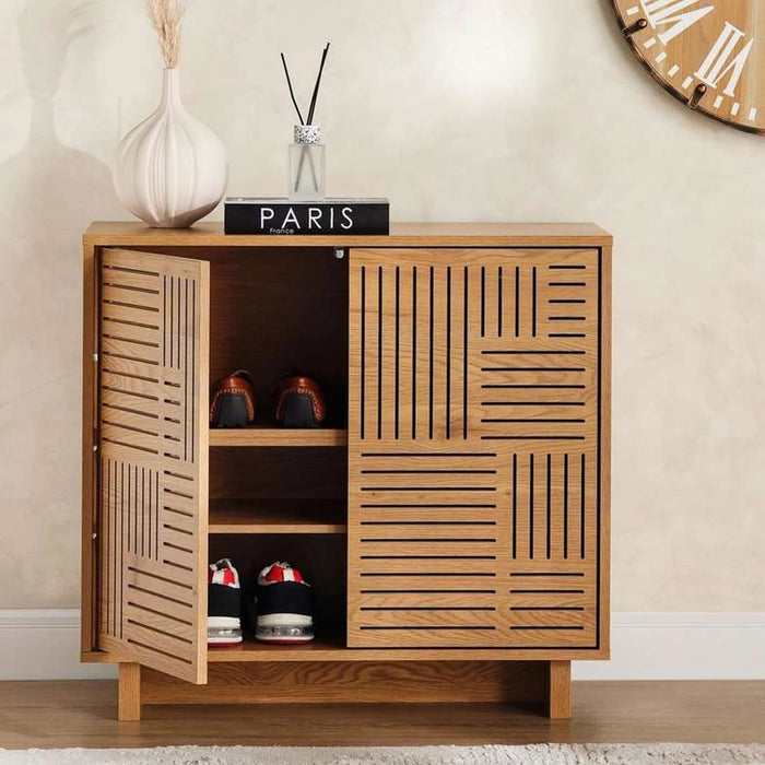 Ahweri Shoe Rack 8 Pairs With 2 Door Veneer - Beige