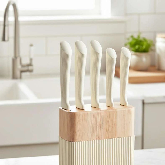 Aidan 5-Piece Knife Block Set - Cream & Chrome