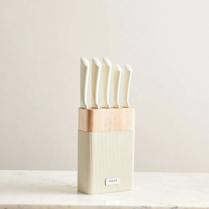 Aidan 5-Piece Knife Block Set - Cream & Chrome