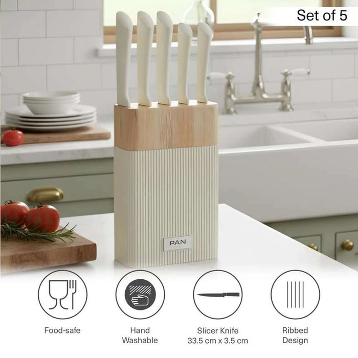 Aidan 5-Piece Knife Block Set - Cream & Chrome