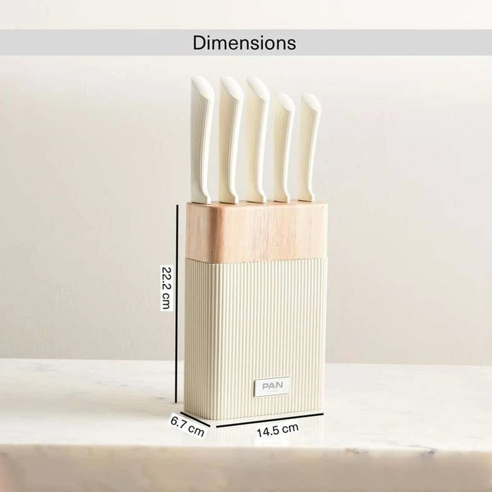 Aidan 5-Piece Knife Block Set - Cream & Chrome