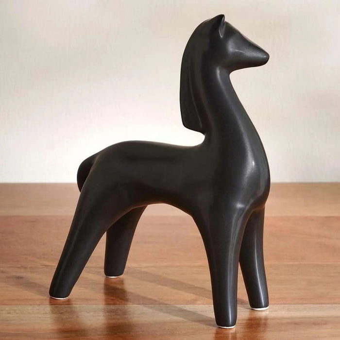 Ainar Ceramic Horse Sculpture 13.8X9X18.5Cm - Black Pan Home