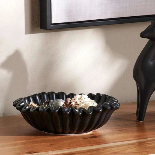 Ainar Ceramic Ribbed Decor Bowl 18.5X18.5X5.5Cm - Black Pan Home