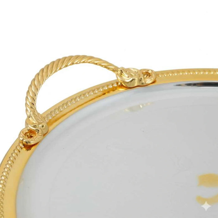 Akiro 2-Piece Oval Serving Tray -Chrome & Gold Pan Home