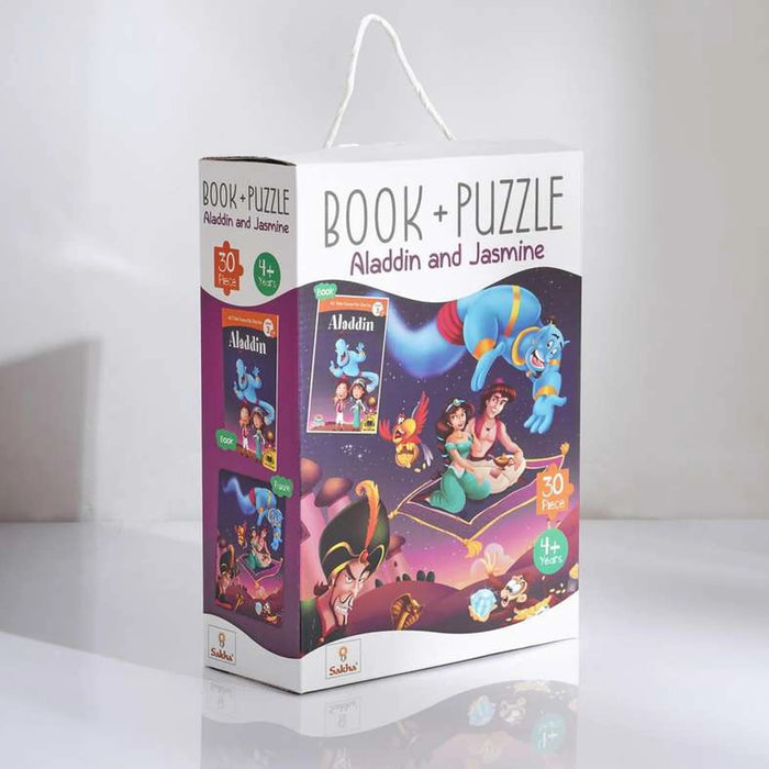 Aladdin And Jasmine Book And 30 Piece Jigsaw Puzzle 27.5X19X4.5Cm  - Multi Pan Home