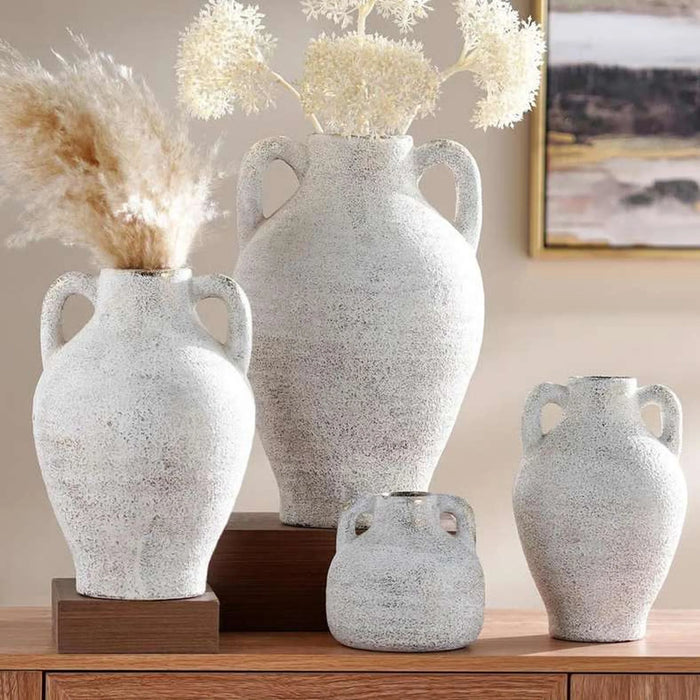 Alesa Ceramic Vase With Two Handles 15.5X15.5X14.5Cm - Antique White