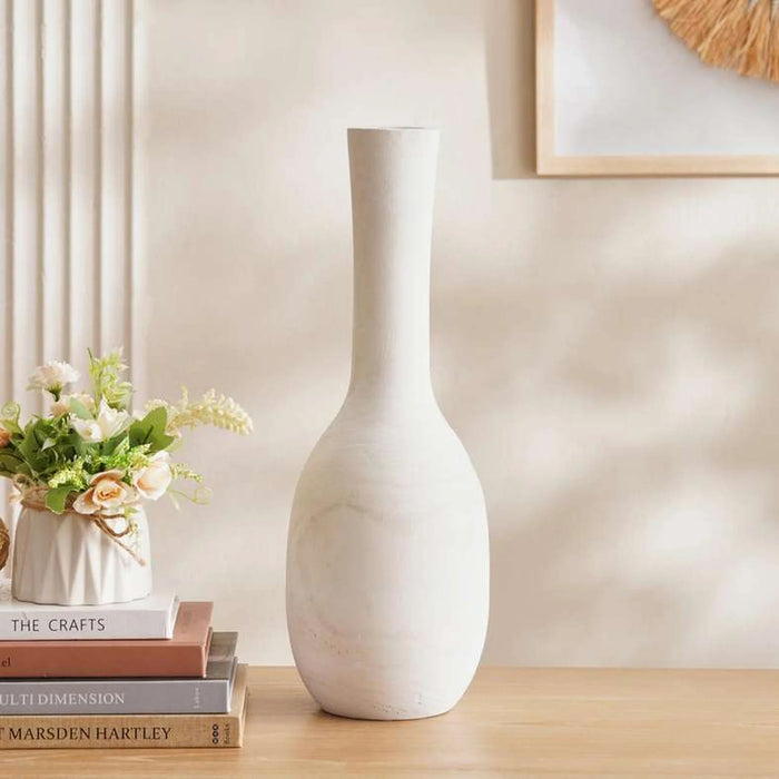 Alida Wooden Decor Tall Neck Vase 15X45.5Cm - White