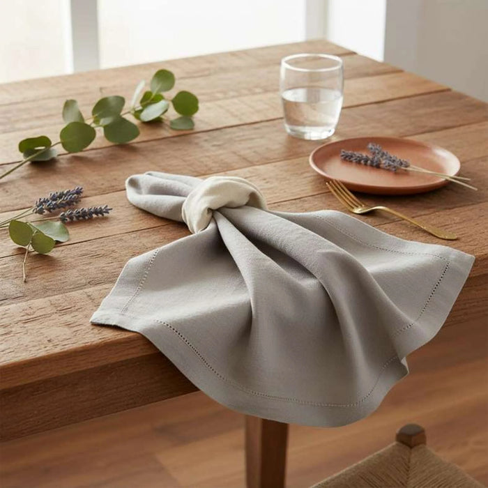 Alira 12 Piece Faggoted Napkin Set 45X45Cm - Grey