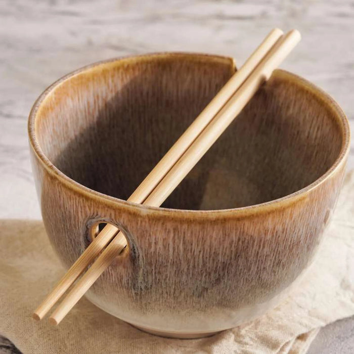 Alisa Stoneware Pasta Bowl With Chopsticks Dia15Cm -Brown