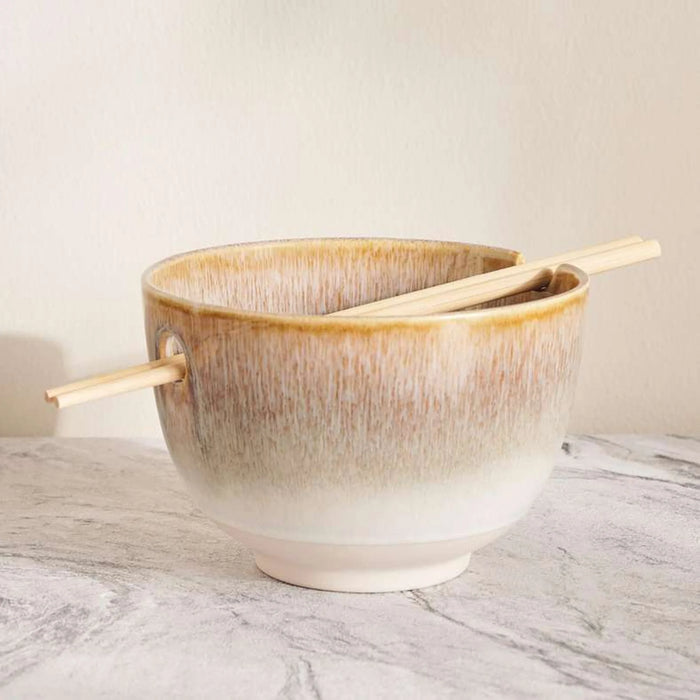 Alisa Stoneware Pasta Bowl With Chopsticks Dia15Cm -Brown