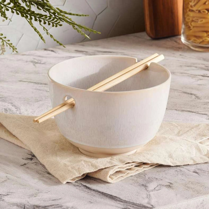 Alisa Stoneware Pasta Bowl With Chopsticks Dia15Cm -Cream