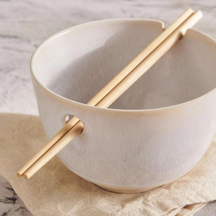 Alisa Stoneware Pasta Bowl With Chopsticks Dia15Cm -Cream