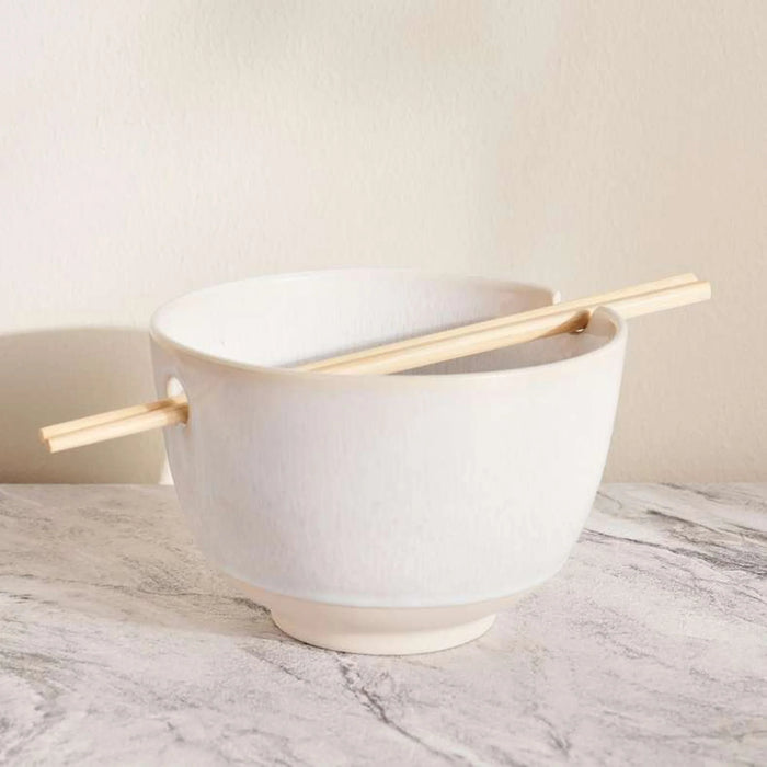 Alisa Stoneware Pasta Bowl With Chopsticks Dia15Cm -Cream