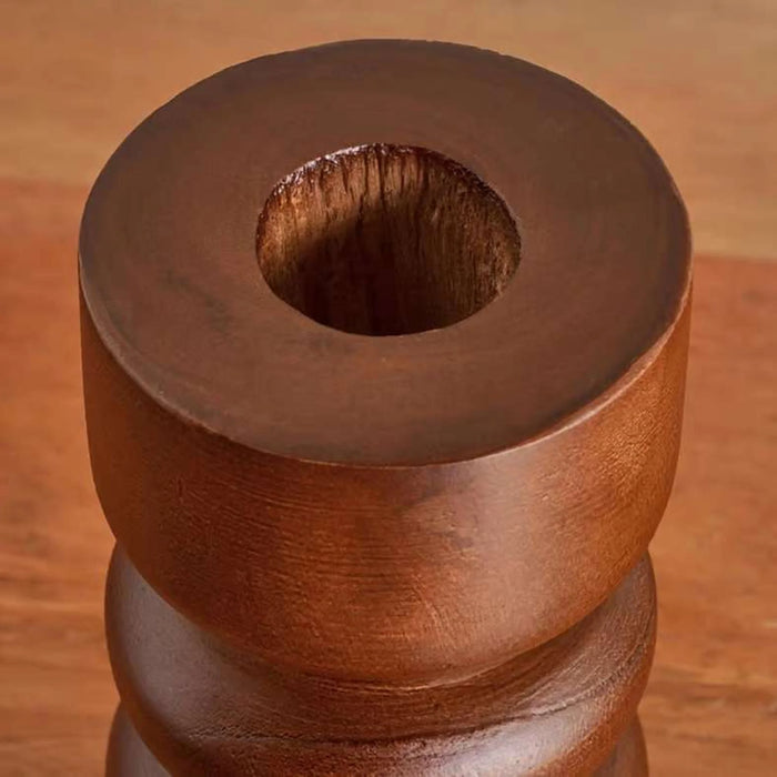Almond Wooden Taper Candle Holder 10.5X10.5X23Cm - Brown