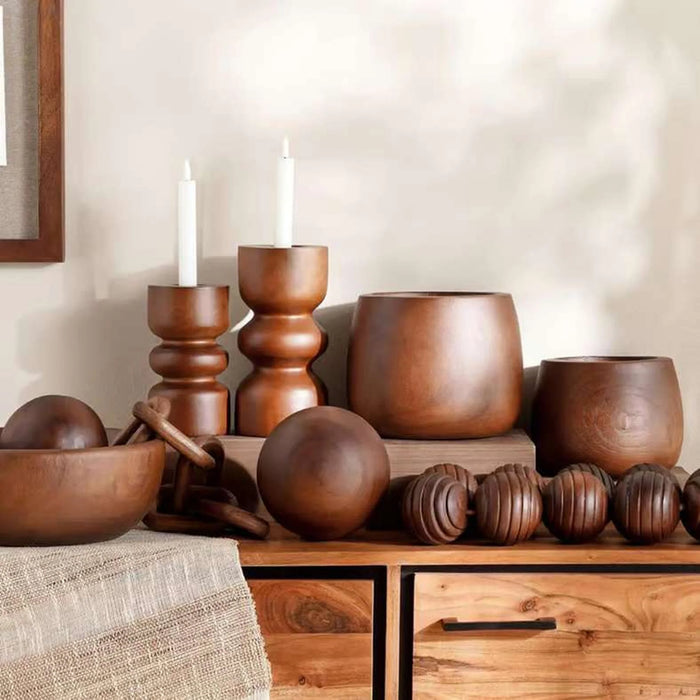 Almond Wooden Taper Candle Holder 10.5X10.5X23Cm - Brown