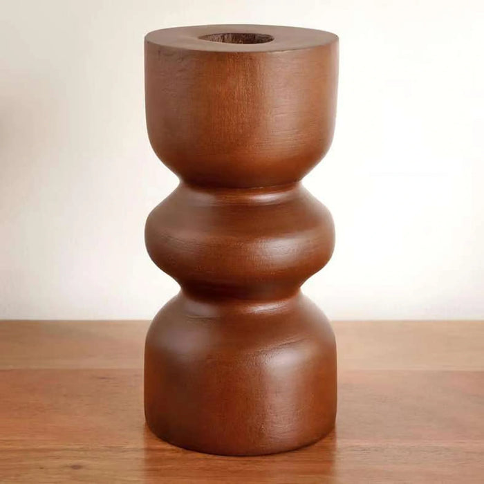Almond Wooden Taper Candle Holder 10.5X10.5X23Cm - Brown
