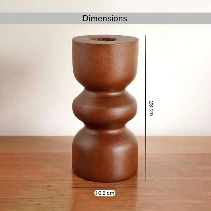 Almond Wooden Taper Candle Holder 10.5X10.5X23Cm - Brown