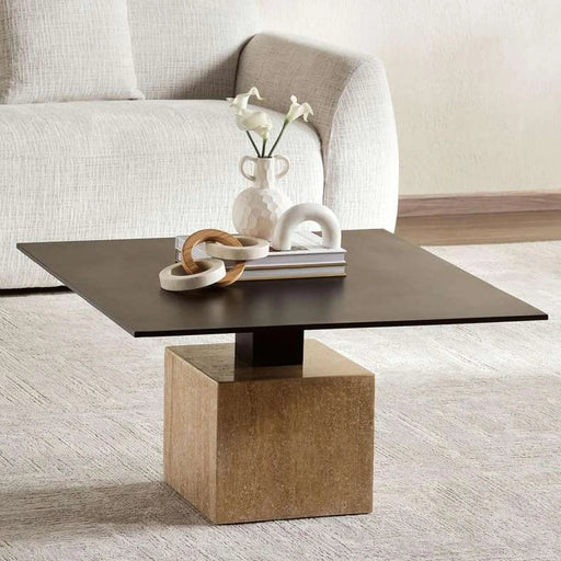 Alvera Coffee Table Travertine - Black & Beige Pan Home