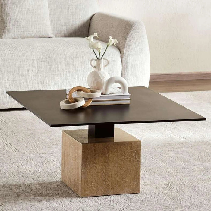 Alvera Coffee Table Travertine - Black & Beige Pan Home