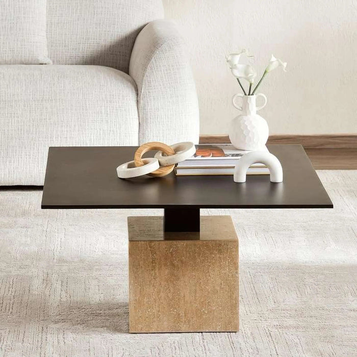 Alvera Coffee Table Travertine - Black & Beige Pan Home