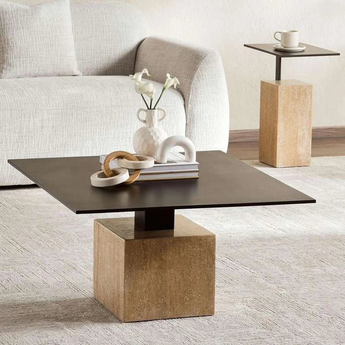 Alvera Coffee Table Travertine - Black & Beige Pan Home