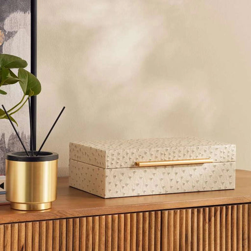 Alyna Embossed Faux Leather Storage Box 32X18X9.5Cm -Beige Pan Home