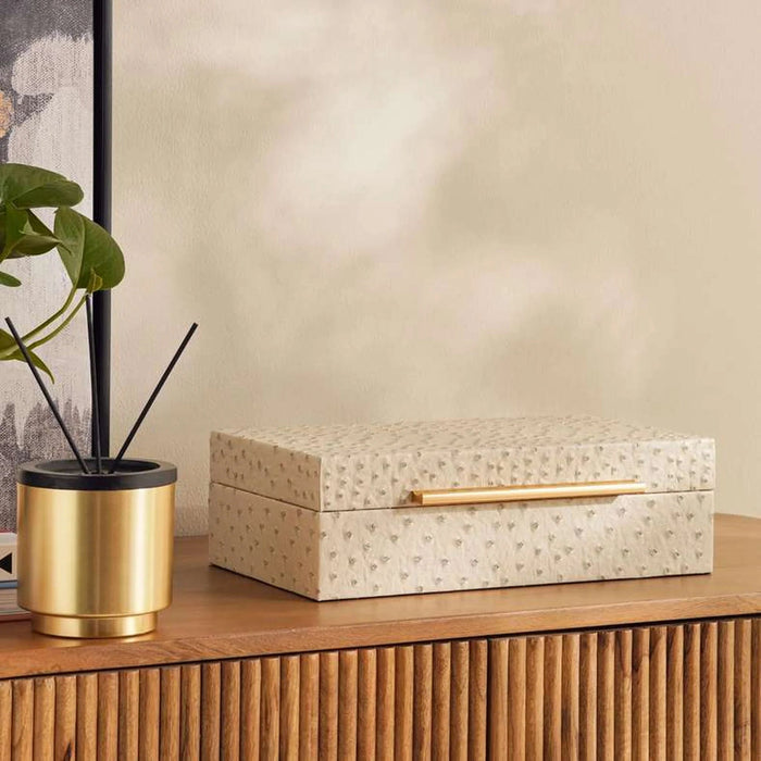 Alyna Embossed Faux Leather Storage Box 32X18X9.5Cm -Beige Pan Home