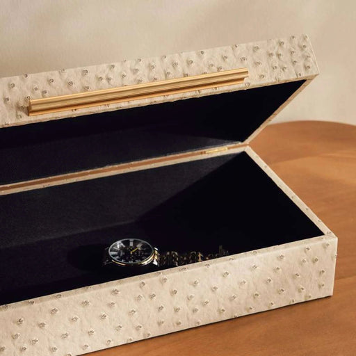 Alyna Embossed Faux Leather Storage Box 32X18X9.5Cm -Beige Pan Home