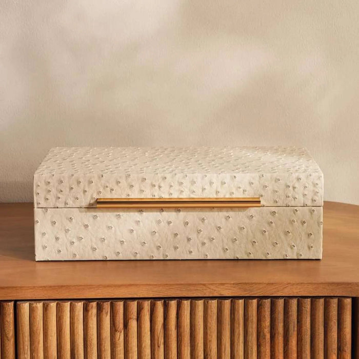 Alyna Embossed Faux Leather Storage Box 32X18X9.5Cm -Beige Pan Home