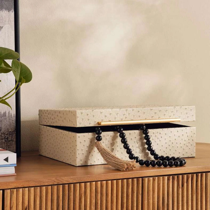 Alyna Embossed Faux Leather Storage Box 36X22X12Cm -Beige Pan Home