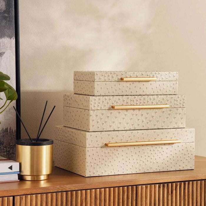 Alyna Embossed Faux Leather Storage Box 36X22X12Cm -Beige Pan Home