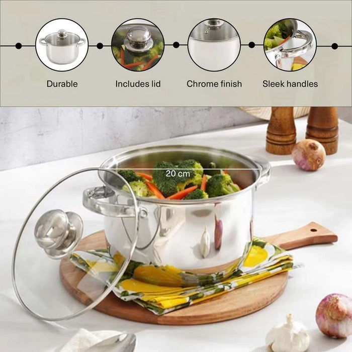 Amara Cooking Pot With Lid Dia20Cm -Chrome