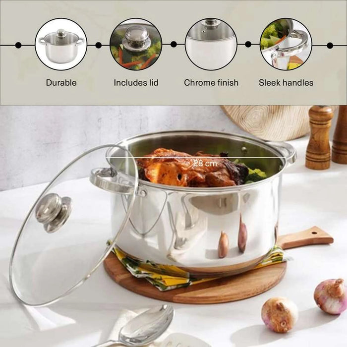 Amara Cooking Pot With Lid Dia28Cm -Chrome