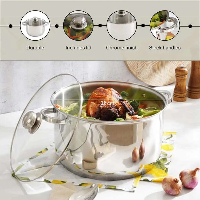 Amara Cooking Pot With Lid Dia32Cm -Chrome