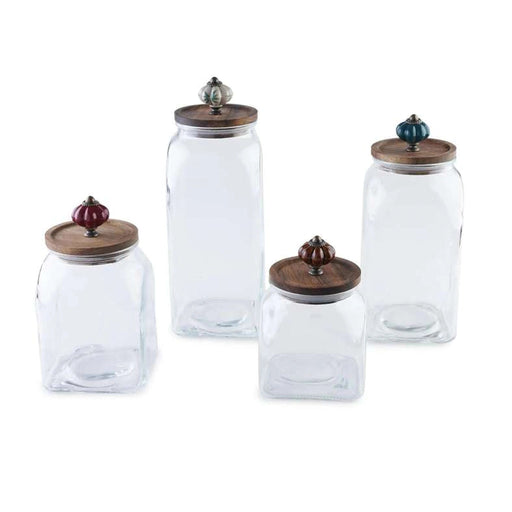 Amaya 4-Piece Glass Canister With Wooden Lid - Clear Pan Home
