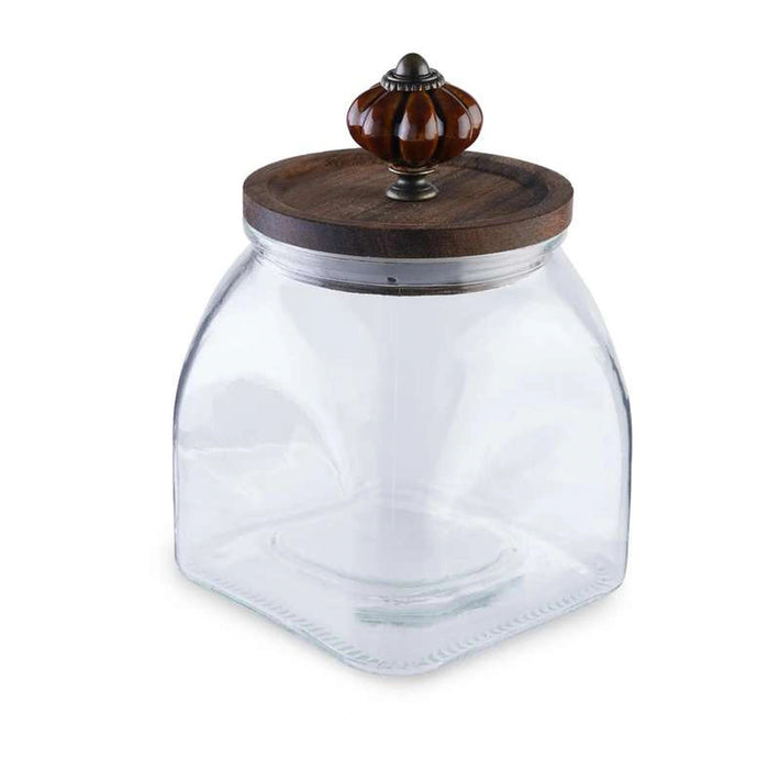 Amaya 4-Piece Glass Canister With Wooden Lid - Clear Pan Home