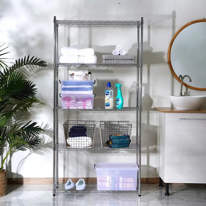 Ambrose 5-Tier Wire Shelf 90X35X178Cm - Chrome Pan Home