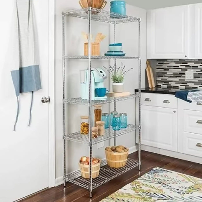 Ambrose 5-Tier Wire Shelf 90X35X178Cm - Chrome Pan Home