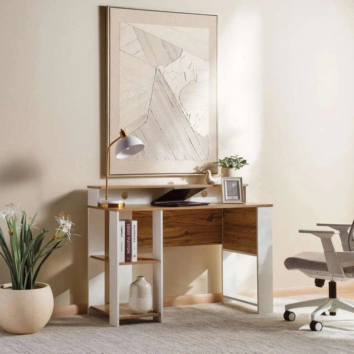 Amela Writing Desk With Shelves Melamine - Natural & White Pan Home
