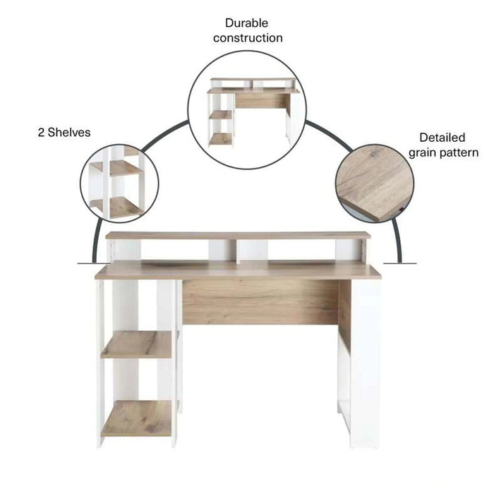 Amela Writing Desk With Shelves Melamine - Natural & White Pan Home