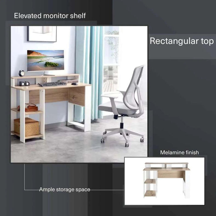 Amela Writing Desk With Shelves Melamine - Natural & White Pan Home