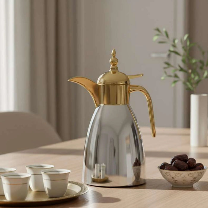 Amira Stainless Steel Vacuum Flask 1L -Chrome & Gold