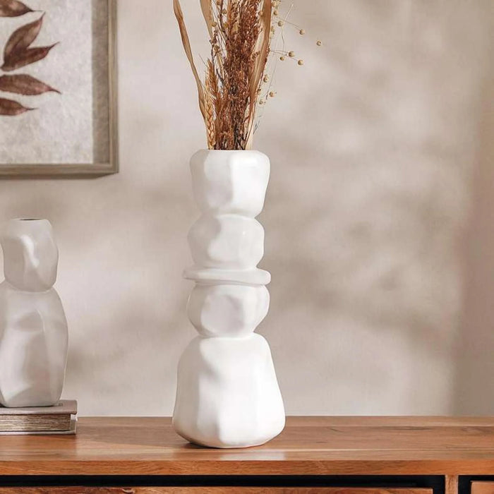 Amirah Irregular Shaped Stoneware Vase 13.2X12.5X35Cm - White