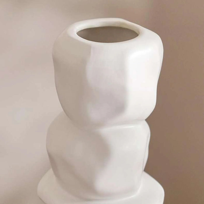 Amirah Irregular Shaped Stoneware Vase 13.2X12.5X35Cm - White